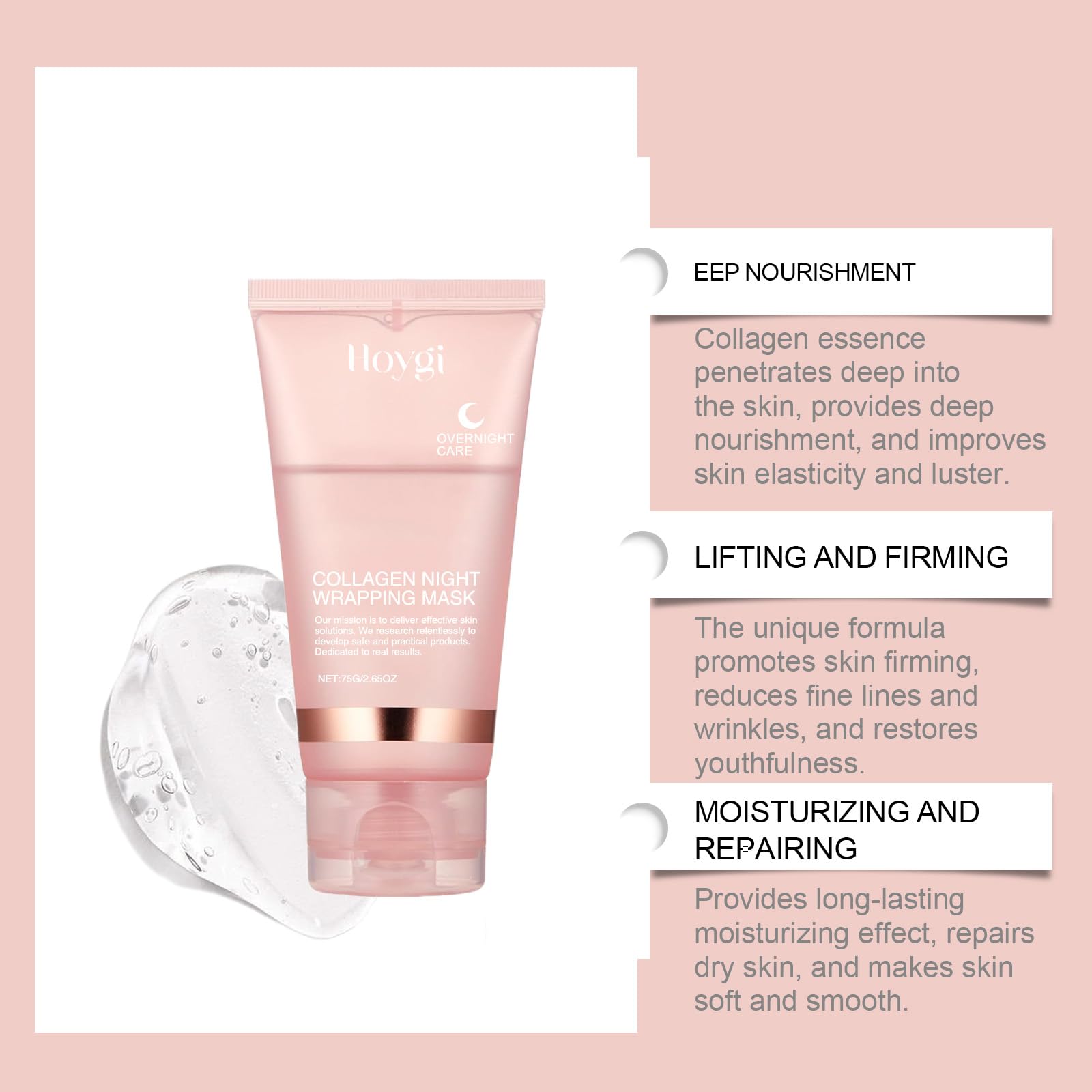 Masque facial hydratant au collagène pour la nuit